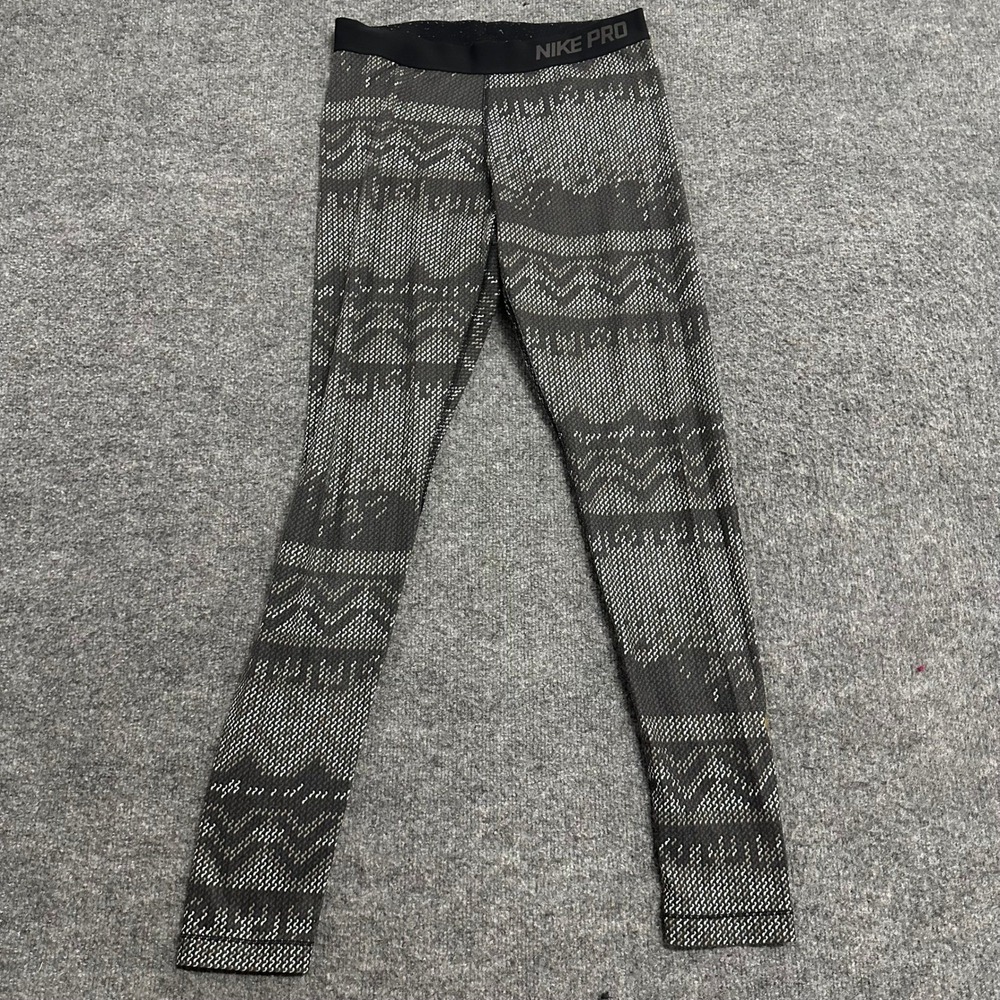 Nike Leggings Womens Size L Black White Geometric Dri-Fit Athletic Compression